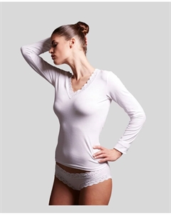 Женская хлопковая кофта с кружевом и длинными рукавами, белый Platino