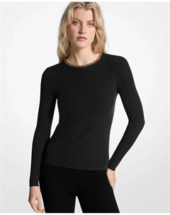 Женский облегающий свитер с цепочкой на воротнике, черный Michael michael kors