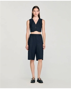 Женские полосатые бермуды с стразами, черный Sandro