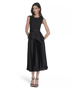 Женское платье миди без рукавов с круглым вырезом и баской Eliza j