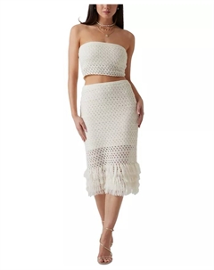 Женский топ без бретелек Luca Pointelle и юбка миди с бахромой по низу, зеленый Guess