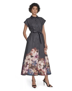 Платье-рубашка с короткими рукавами и принтом больших размеров Calvin klein