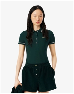 Женская футболка поло с короткими рукавами и приталенными краями, зеленый Lacoste