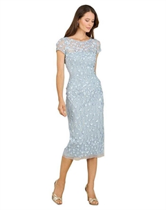 Женское платье миди с объемной аппликацией и короткими рукавами, синий Lara