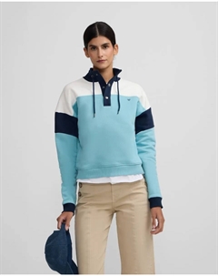 Женская толстовка триколор с воротником и синими пуговицами Silbon