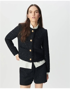 Женская короткая куртка с эффектом твида и мини-пайетками, темно-синий Ikks