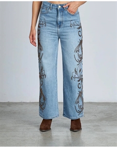 Женские прямые джинсы с вышивкой и декоративными заклепками, синий Alma en pena.