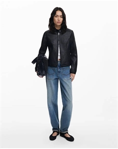 Женская куртка-бомбер из комбинированной кожи, черный Desigual