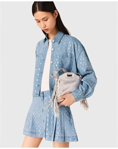 Женская короткая джинсовая рубашка со стразами, светло-голубой Maje