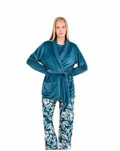 Женский мягкий флисовый халат с карманами и приталенным поясом, темно-синий Gisela