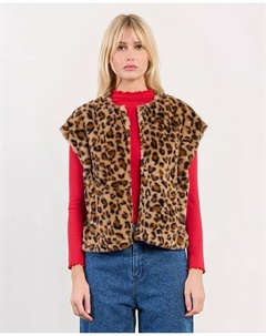 Женский пушистый жилет с рукавами-бабочками и принтом, коричневый Lili sidonio