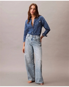 Женские джинсы на широких штанинах с логотипом, светло-голубой Calvin klein jeans