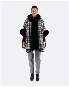 Пончо с трикотажной отделкой из меха и капюшоном, черный Kbas