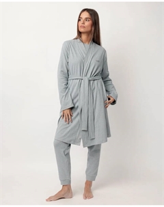 Женский халат с длинными рукавами из вязаного канта, синий Admas