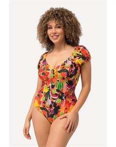 Женский купальник с фруктовым принтом, мягкими чашками и рукавами-буфами. Ulla popken