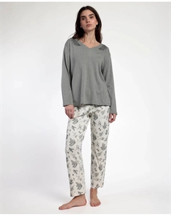 Длинная женская пижама из хлопкового трикотажа серого цвета Admas