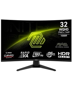 Монитор 31,5" MAG 325CQF 9S6-3DC11H-090 2560x1440 LED, 16:9, VA, 300cd, 3500:1, 0,5ms, 178гр/178гр, HDMI, DP, USB-C, 180Hz, Curved 1000R, tilt, bl Msi
