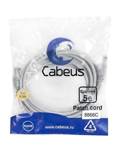Патч-корд CABEUS вилка RJ-45, вилка RJ-45, кат.5E, LSZH, 3м, серый Cabeus