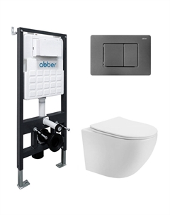 Комплект инсталляции Abber с унитазом Bequem с кнопкой никель и сиденьем микролифт (AC1100T-AC0105-AC0120NG)