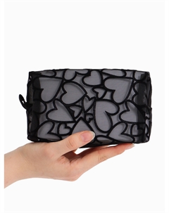 Косметичка квадратная black beauty, с рисунком, на молнии, черная Nobrand