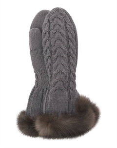 Утепленные варежки с отделкой из соболя Black sable