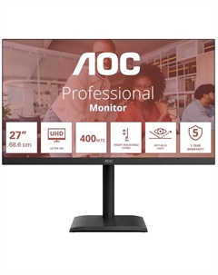 Монитор 27" U27E4CV 3840x2160, 16:9, IPS, 400 cd/m, 1200:1, 4 ms, 178°/178°, 60Hz, 2*HDMI, DP, SB, USB-C, Spk, Pivot, Black Aoc