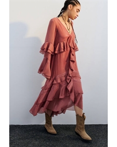 Платье макси свободное из шифона с воланами Befree