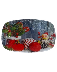 Блюдо Новый Год 25,5х15,7см прямоугольное стекло Нет марки