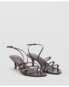 Женские босоножки на каблуке-рюмочке с пряжкой, коричневый Mango