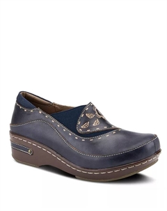 L Artiste Women s BURBANK кожаные сабо ручной росписи с цветочным тиснением и эластичными вставками, синий L'artiste