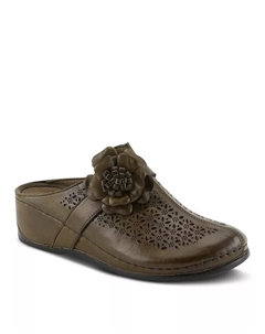 LILYBEAN Кожаные Перфорированные Сабо с Цветочной Аппликацией и Открытой Спинкой, зеленый Spring step