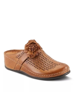 LILYBEAN Кожаные Перфорированные Сабо с Цветочной Аппликацией и Открытой Спинкой, загар/бежевый Spring step