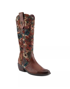L Artiste женские ковбойские сапоги RODEOQUEEN-VIV в западном стиле с тисненой кожей, бархатным голенищем с цветочным принтом и каблуком-платформой, коричневый L'artiste
