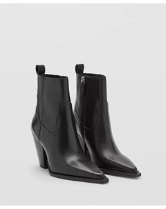 Женские ботинки на блочном каблуке из кожи, черный Mango