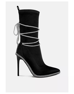 Ботильоны Dacia из атласа с ремешками и стразами, черный London rag