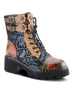 L Artiste Women s LIMITLESS кожаные армейские ботинки с цветочными ажурными вырезами, декоративными шипами и радужной строчкой, загар/бежевый L'artiste