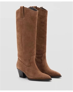 Женские кожаные ботинки на каблуке, коричневый Mango