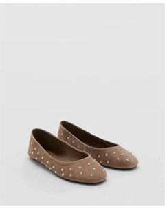 Женские балетки из кожи с заклепками, загар/бежевый Mango