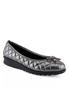 Баллекина Квайлтед Кожаные Балетки с Бантом и Съемной Стелькой, серебро Spring step