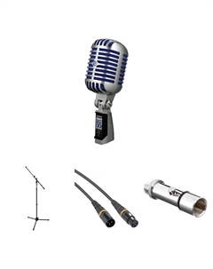 Динамический микрофон Shure Super 55 Deluxe Vocal Microphone Kit (Chrome with Blue