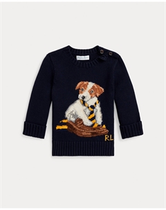 Детский хлопковый свитер для мальчика с интарсией в виде собаки, темно-синий Polo ralph lauren