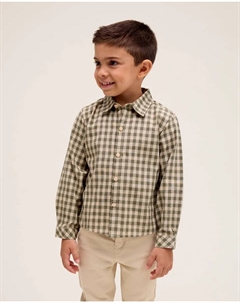 Рубашка для мальчика в клетку виши, белый/зеленый Dadati