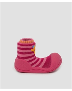 Пинетки для девочки из хлопка в розовую полоску с изображением монстра Attipas