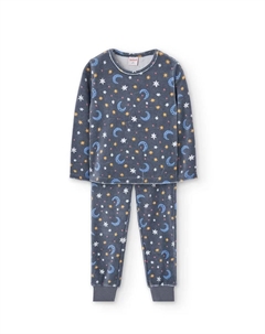 Вельветовая детская пижама с фантазийным принтом и круглым вырезом, серый Boboli