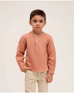 Детская муслиновая рубашка с воротником-стойкой, коричневый Dadati