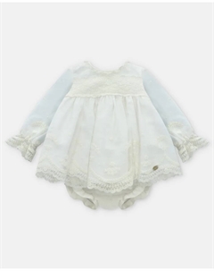 Комплект для малыша платье с трусиками из ткани с вышивкой на натуральном фоне, бежевый Martin aranda