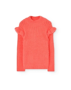 Длинный детский свитер с декоративными воланами и полуводолазкой, розовый Boboli