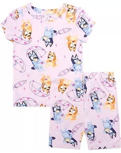 Пижамный комплект из 2 предметов: короткий рукав и короткие байкерские шорты для девочек ясельного возраста Bluey
