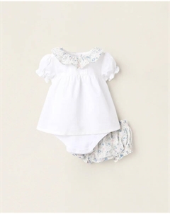 Цветочный детский комплект с оборками, белый Zippy