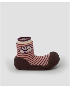 Детские пинетки для девочки из хлопка в розовую и бордовую полоску Attipas